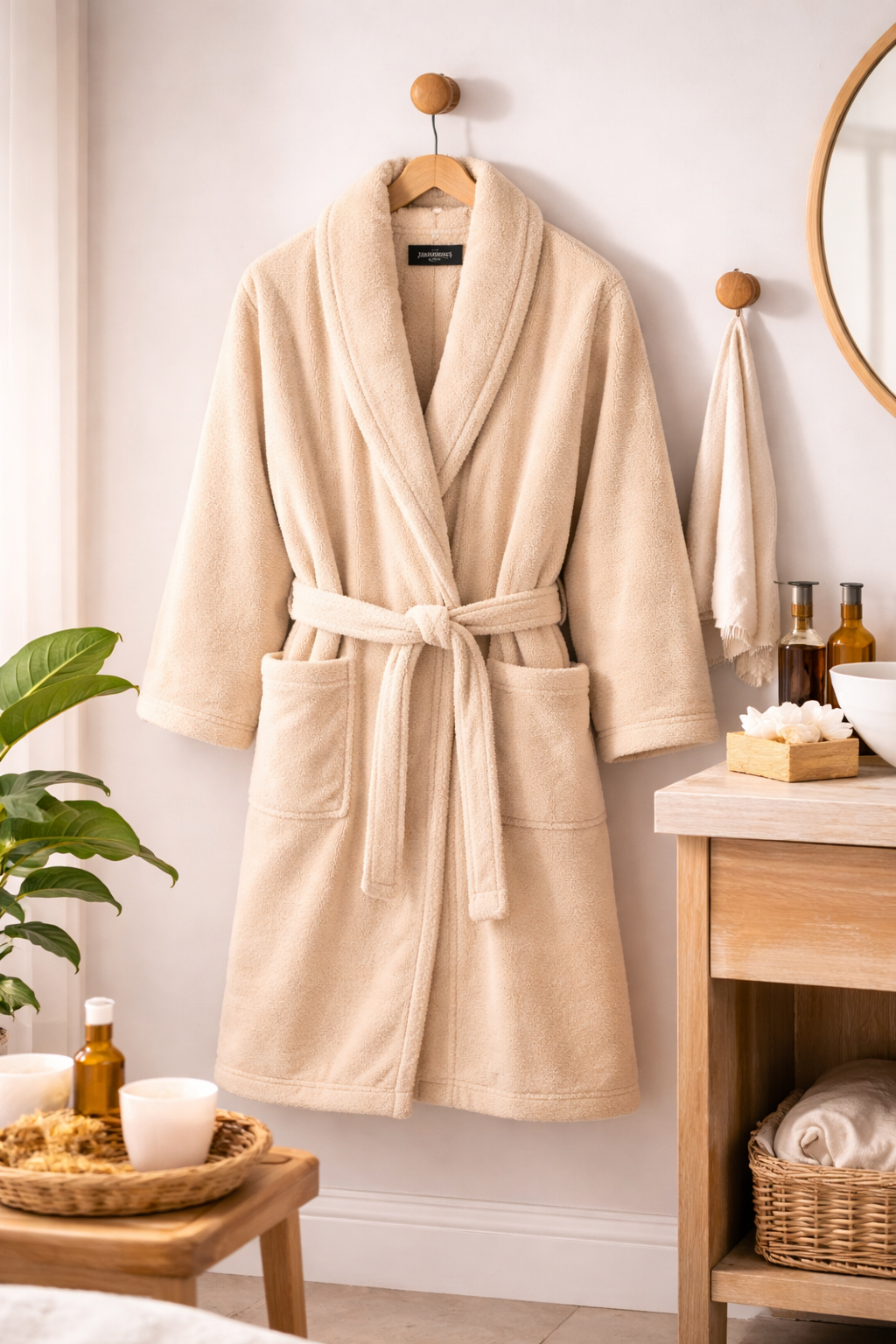 Shawl Collar Bathrobe - Ivory