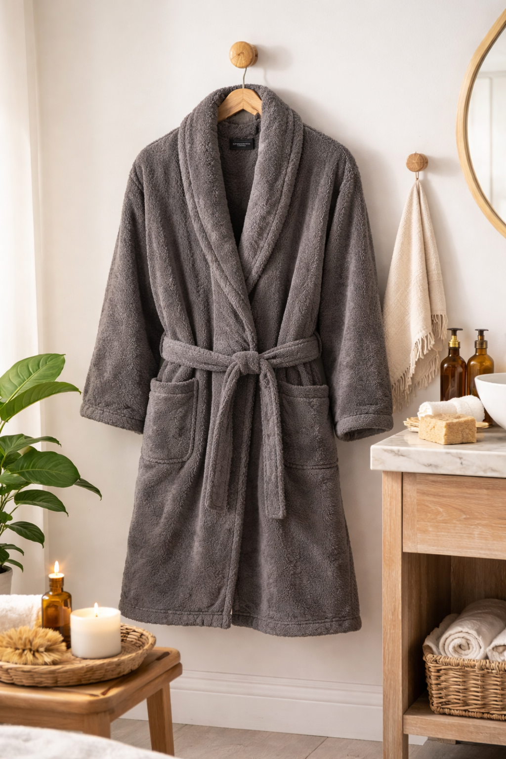 Shawl Collar Bathrobe - Charcoal