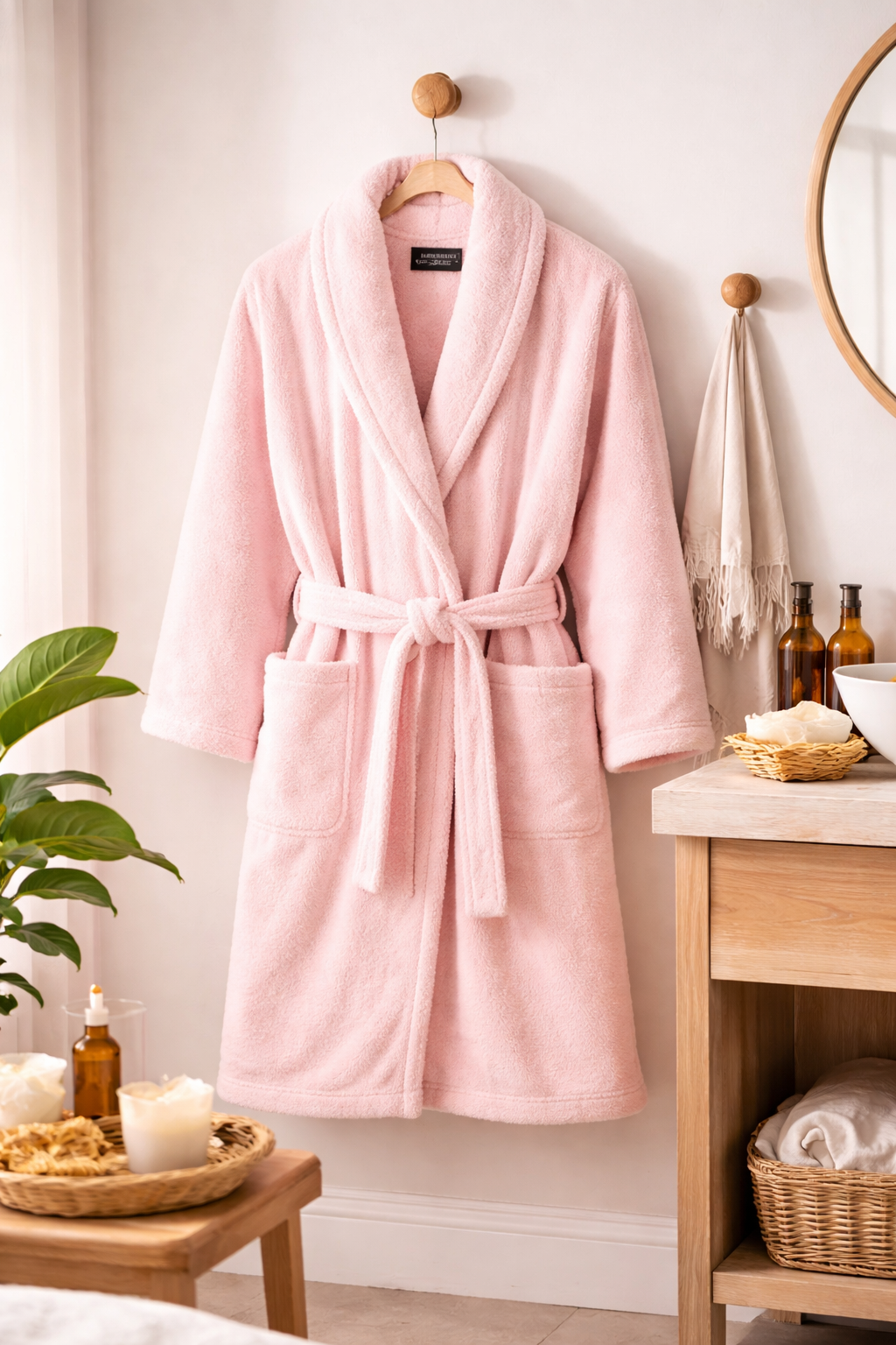 Shawl Collar Bathrobe - Soft Pink