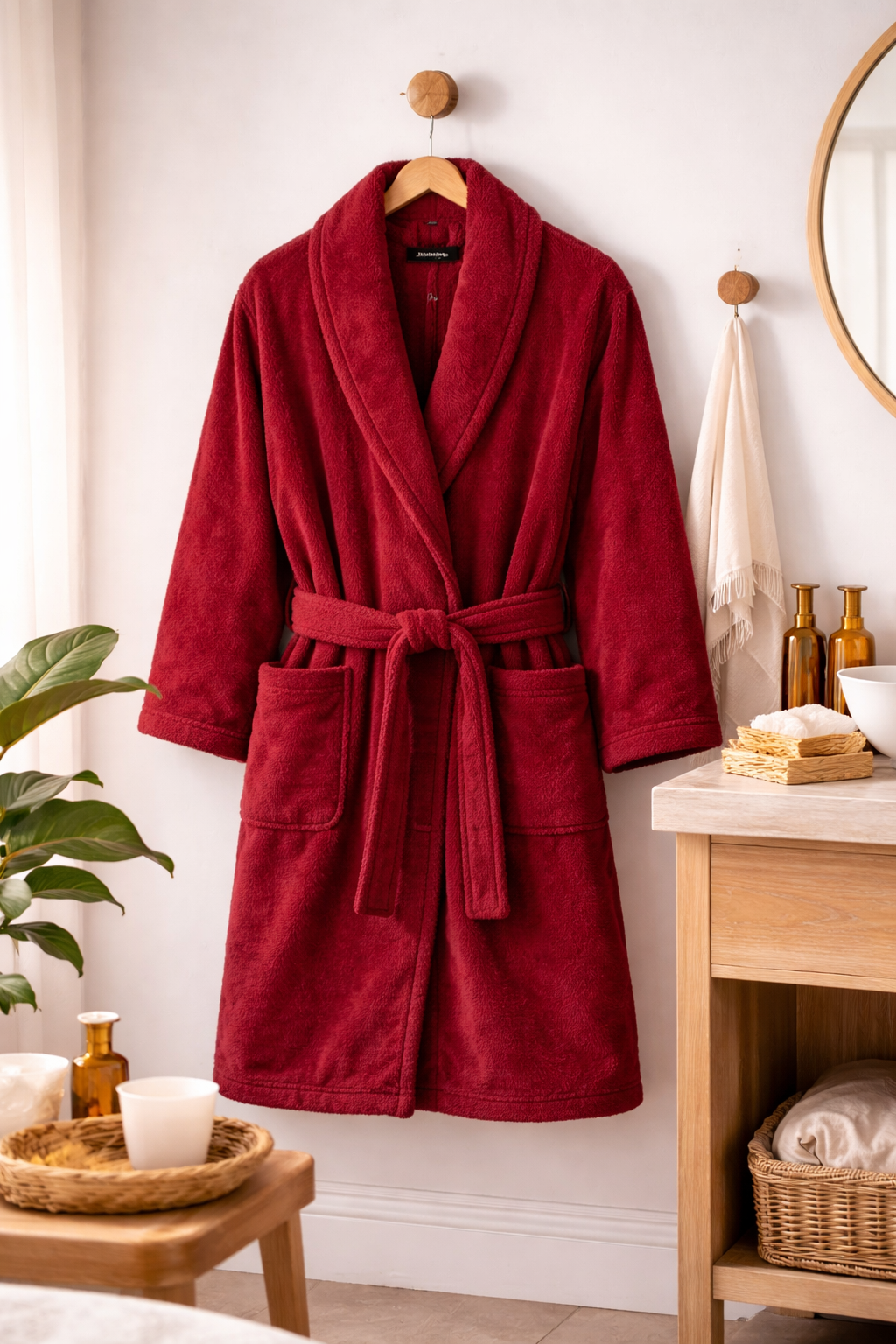 Shawl Collar Bathrobe - Burgundy
