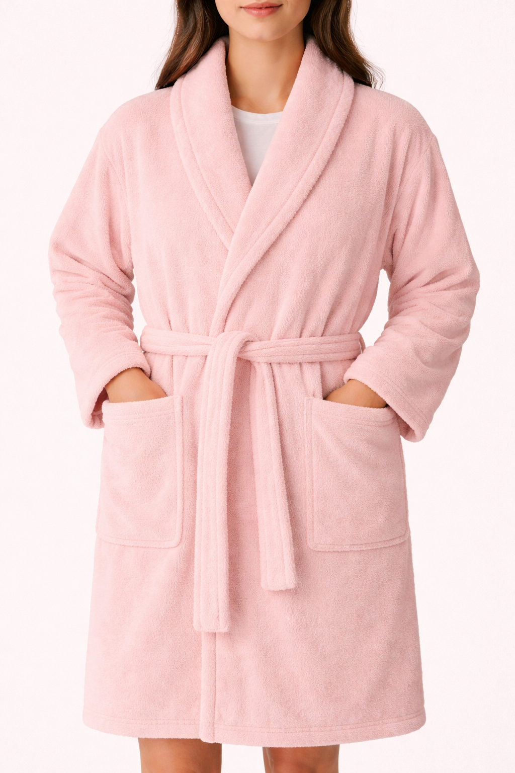 Shawl Collar Bathrobe - Soft Pink