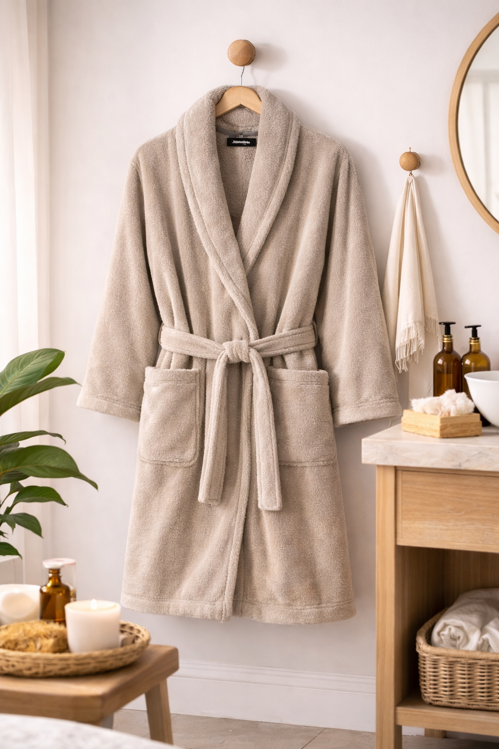 Shawl Collar Bathrobe - Taupe