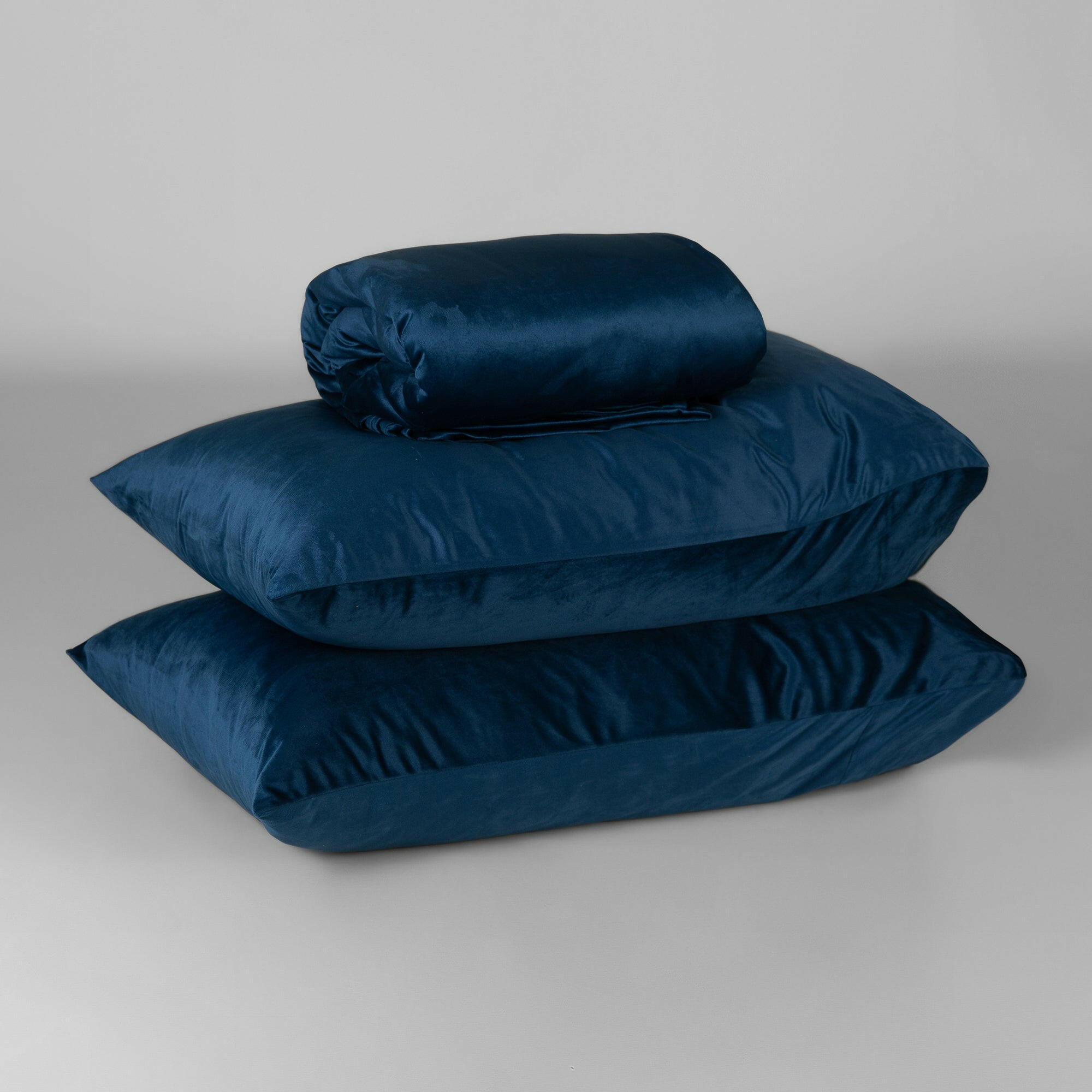 Midnight Navy Velvet Fitted Sheet Set - THE LINEN COMPANY