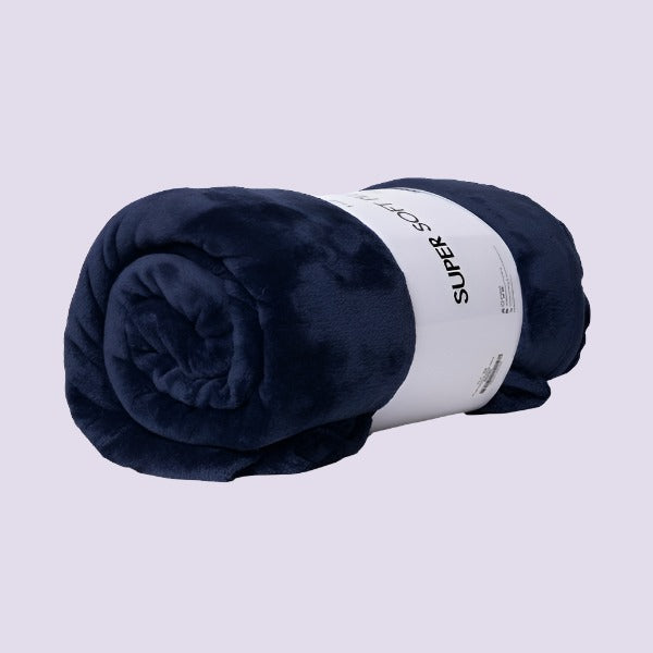 Navy Microfiber Plush Blanket - THE LINEN COMPANY