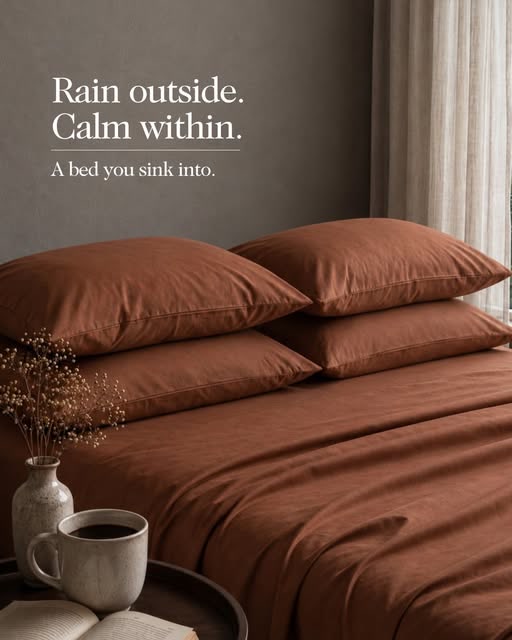 Rain outside, calm within: rust sateen bedding