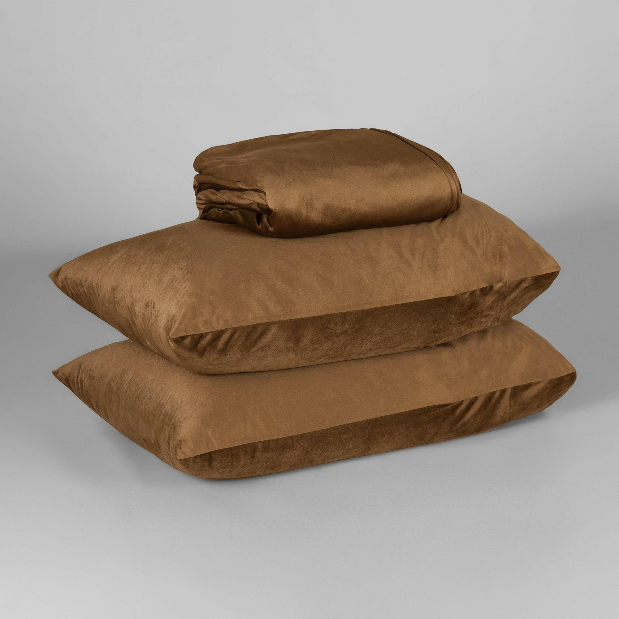 Walnut Brown Velvet Fitted Sheet Set - THE LINEN COMPANY