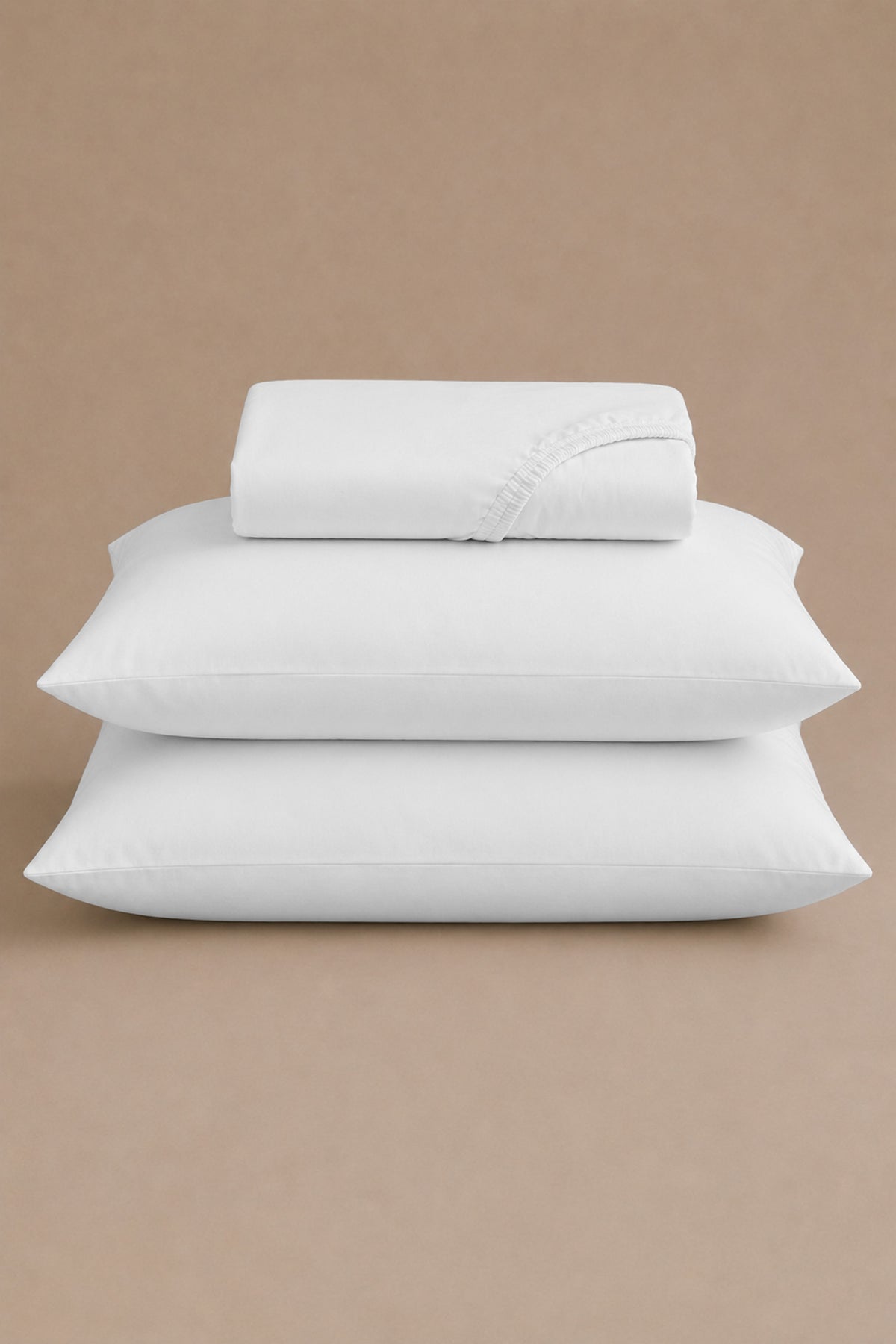 T-300 White Percale Double Line Baretta Fitted Sheet Set
